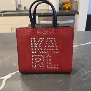 Karl Lagerfeld Red and Black Mini Bag with Studded Logo